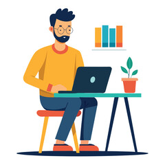 a man is sitting on the table with his laptop