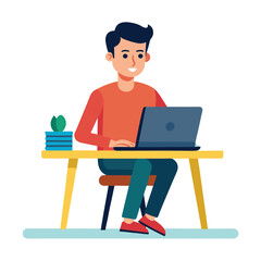 a man is sitting on the table with his laptop