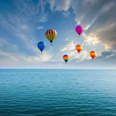 Fototapeta premium AI-generated images of vibrant balloons soaring over the sea.