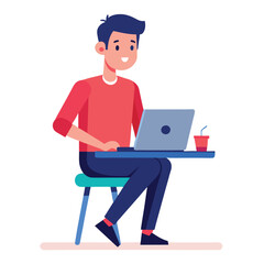 a man is sitting on the table with his laptop