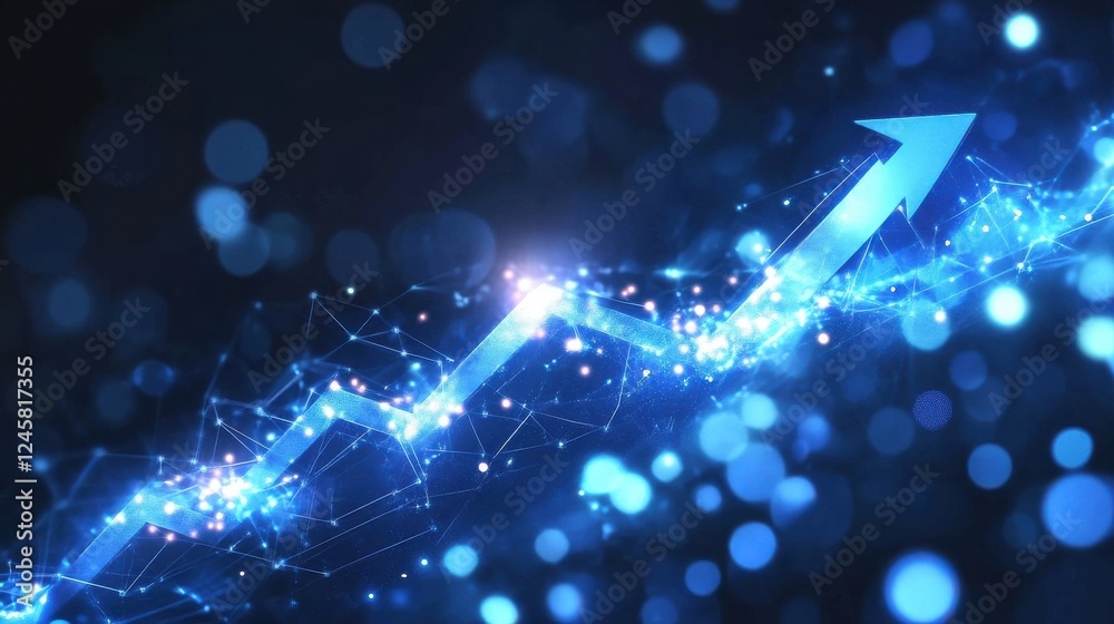 Wall mural dynamic growth chart with blue abstract light and particles effect