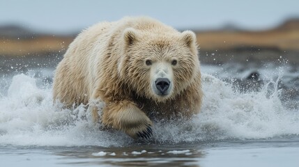 Fototapeta premium Majestic Kermode Bear's Aquatic Charge