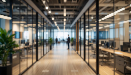 Obraz premium modern glass walled office with professionals working in a collaborative environment natural light blurred background 