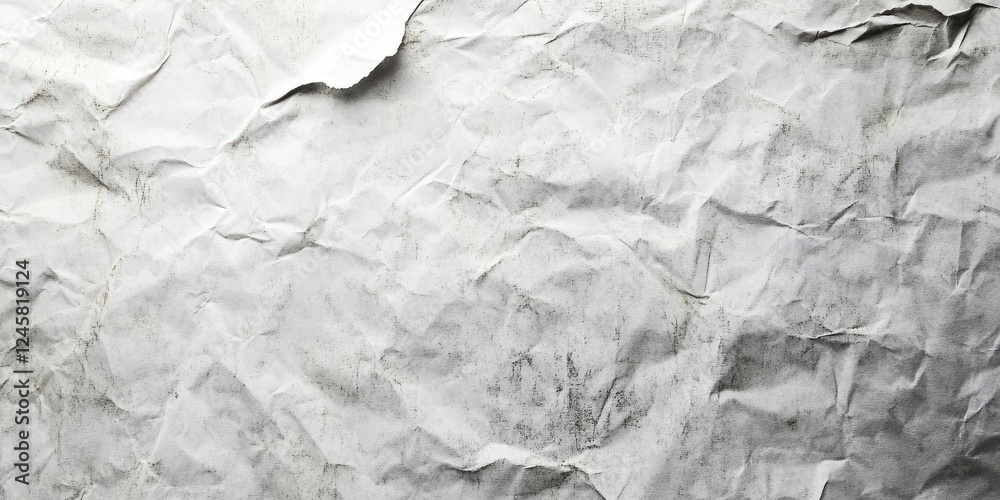 Fototapete crumpled white paper texture background with soft gray shadows and uneven creases creating a vintage