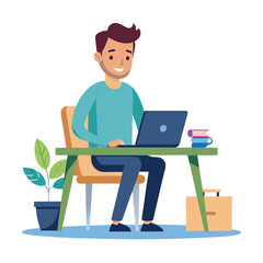 a man is sitting on the table with his laptop