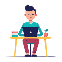 a man is sitting on the table with his laptop