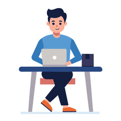 a man is sitting on the table with his laptop