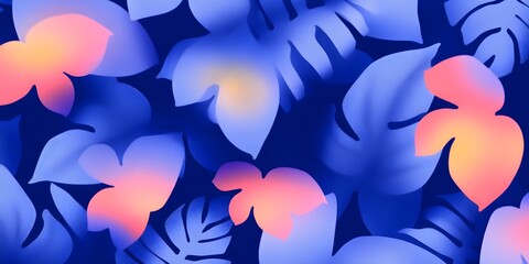 Tropical leaves pattern gradient color with grain effect