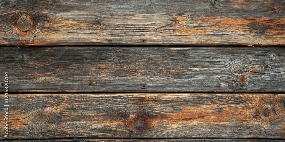 Poster Weathered brown wood planks with deep grooves and textures arranged horizontally creating a rustic and aged appearance suitable for various designs.