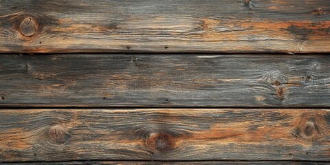 Obraz premium Weathered brown wood planks with deep grooves and textures arranged horizontally creating a rustic and aged appearance suitable for various designs.