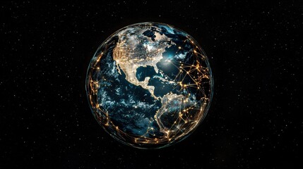 Naklejka premium Illuminated Earth with Network Connections in Space View