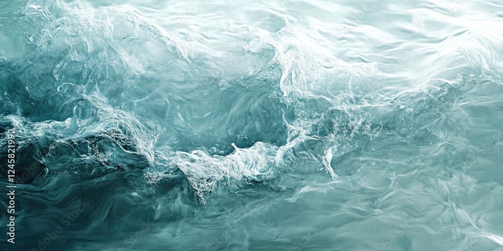 Poster Dynamic turquoise water waves with intricate patterns and a shimmering surface, creating a serene and tranquil aquatic atmosphere.