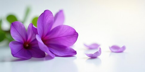 Delicate purple petals unfolding on a pristine white surface, garden, delicate, petals