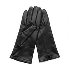 Elegant black leather gloves for winter with soft lining and sleek design for men and women, isolated on white