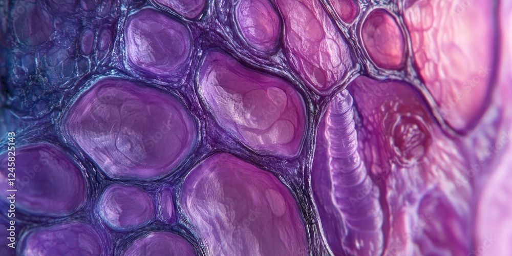 Aufkleber vibrant abstract image showcasing a blend of purple and pink cells with intricate textures and varyi