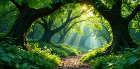 Obraz premium Overgrown branches create a lush sheltered glade, greenery, sheltered glade, overgrown