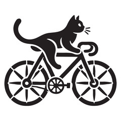 Cat riding bike funny silhouette vector drawing illustration assets