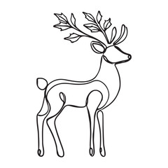 Elegant Stag Deer with Leafy Antlers Line Art Illustration Design