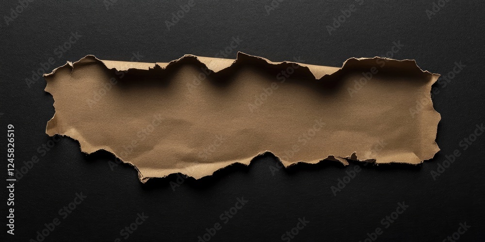 Leinwandbilder ripped brown cardboard fragment on a contrasting black background featuring uneven edges and texture