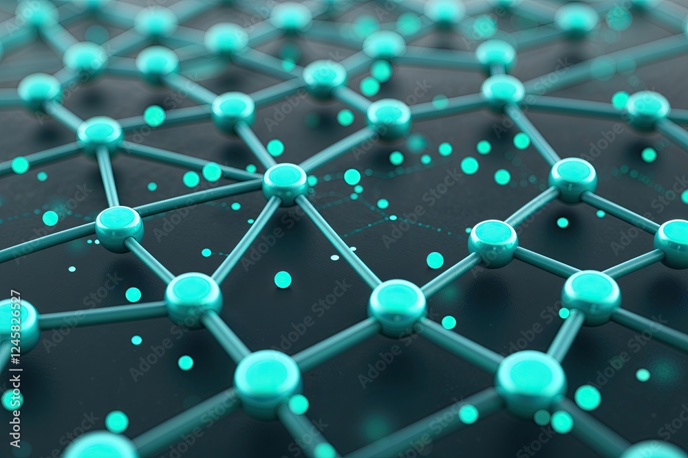 Poster dynamic connectivity concept with teal dots and lines in a modern network design