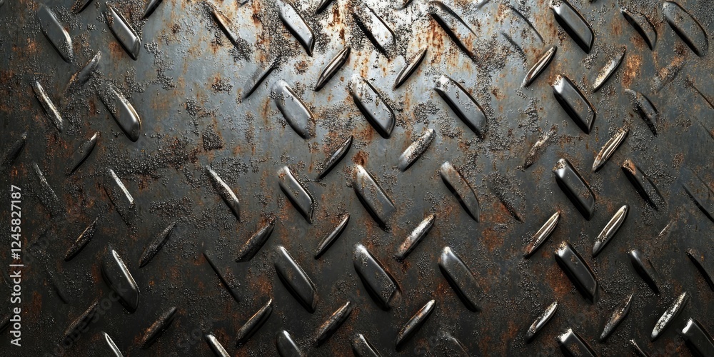 Aufkleber textured rusty steel surface with diamond patterns in dark gray and brown tones, highlighting varyin