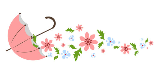 Umbrella with pink and blue flowers on a white background. Greeting Card © Bovart
