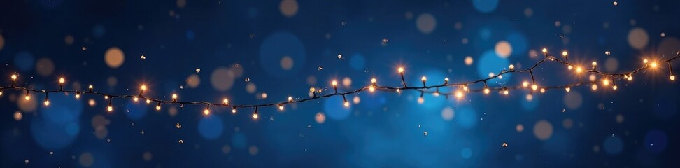 Twinkling garland lights on dark blue background, shine, decoration