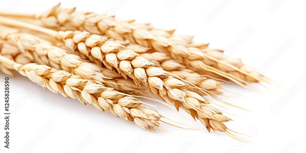 Aufkleber golden wheat ears arranged diagonally on a white background showcasing their texture and natural cur
