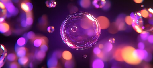 Illuminated Spheres Floating in a Purple and Orange Bokeh Background