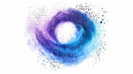 Fototapeta premium A mesmerizing watercolor galaxy swirl combines deep blues, purples, and sparkling whites, ideal for art prints or digital backgrounds on a white backdrop.