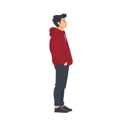 one Man stands and looks at a vector flat illustration of a man isolated on a white background