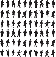 soldier icon silhouette vector bundle with a white background.