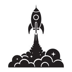 Detailed Rocket Launch Silhouette Vector Illustration for Space Design