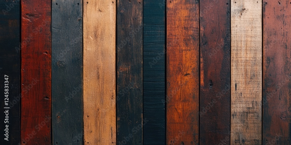 Poster textured wooden planks in a horizontal arrangement showcasing dark browns, blacks, and warm reds cre