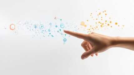 Hand Reaching Out to Digital Connection Symbols on White Background