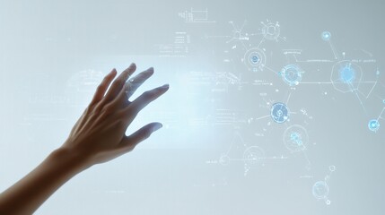 Futuristic Hand Reaching Towards Digital Interface with Data Visuals