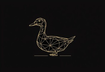 Obraz premium Geometric Duck Logo: Minimal Triangular Design, Black and Gold - Flat HD Vector, Perfect for Modern Branding, Apps, and Iconography.