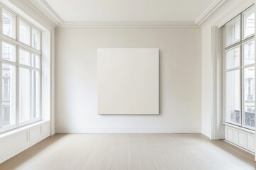 Obraz premium Minimalist art installation featuring a large blank canvas in a sunlit gallery space