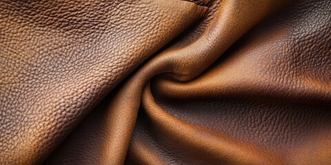 Brown leather texture with rich tones and a soft, wrinkled appearance, ideal for backgrounds or showcasing natural materials in design.