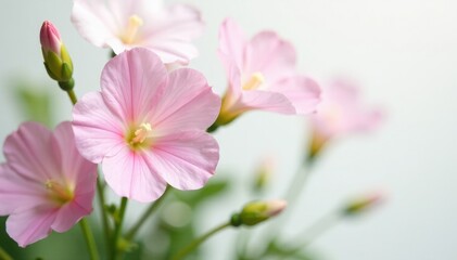 Delicate morning glory flowers in soft focus on white background, white background, nature, floral