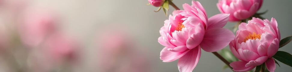 Fototapeta premium Delicate peonies in soft hues against a muted backdrop, classic, romance