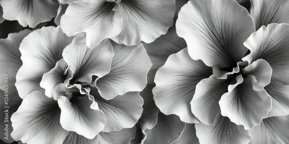 Aufkleber monochrome floral composition featuring intricate petals in shades of gray, showcasing layered textu
