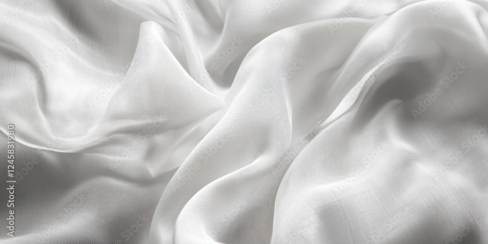 Aufkleber Delicate white silk fabric draped elegantly in soft waves and folds creating a smooth, airy texture perfect for elegant backgrounds.