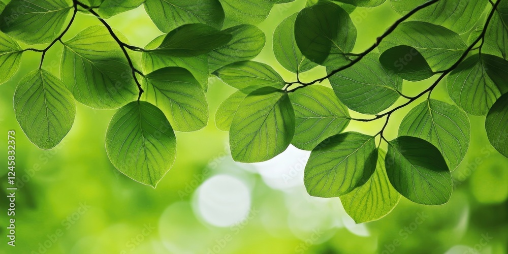 Fototapete vibrant green tree leaves cascade in a lush canopy creating a refreshing summer atmosphere with vary