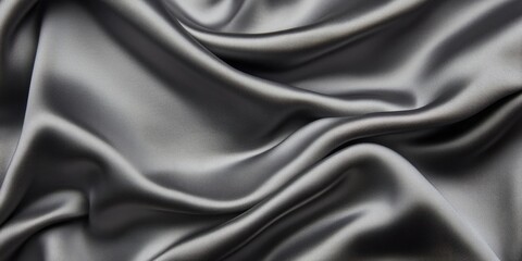 Obraz premium Smooth grey silk fabric texture with soft, flowing drapes and subtle sheen, featuring gentle waves and folds throughout the background.