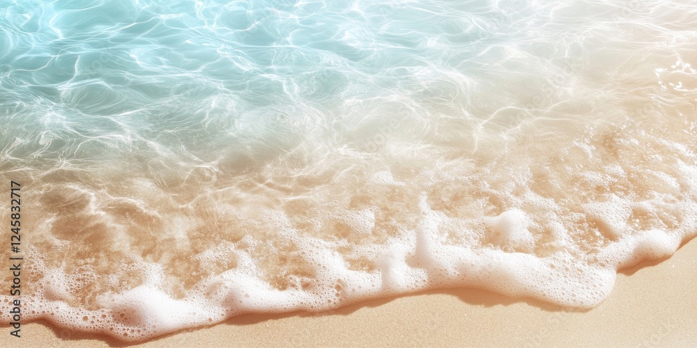 Aufkleber gentle shoreline with soft waves and sandy beach texture in light beige and turquoise, creating a se