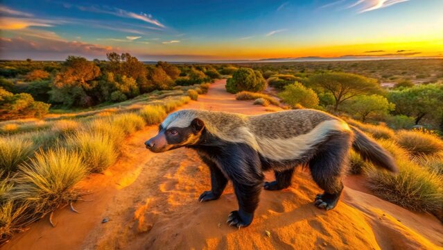 Drone Photography Honey Badger Aerial View, Wild Honey Badger Africa, Mellivora Capensis Habitat, Stunning Honey Badger Images