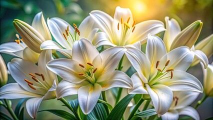 Fototapeta premium Easter White Lily 7: High-Resolution Macro Photography, Spring Flowers, Pure White Lilies, Floral Background