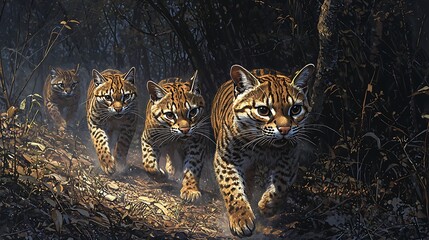 Fototapeta premium Majestic Ocelots Prowling Through the Forest.