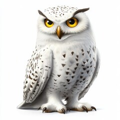 Obraz premium Majestic snowy owl with piercing yellow eyes, isolated on white background